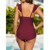 imageAmerican Trends Maternity Swimsuit VNeck One Piece Maternity Bathing Suit Ruffled Lace Up SwimwearWine