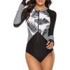 imageWomens Athletic One Piece Swimsuits Long Sleeve Swimsuit Sports Surfing Swimwear Bathing Suits01 Black Leaf