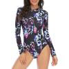 imageWomens Athletic One Piece Swimsuits Long Sleeve Swimsuit Sports Surfing Swimwear Bathing SuitsBlack Colorful Pattern