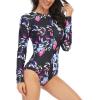 imageWomens Athletic One Piece Swimsuits Long Sleeve Swimsuit Sports Surfing Swimwear Bathing SuitsBlack Colorful Pattern