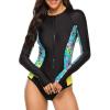 imageWomens Athletic One Piece Swimsuits Long Sleeve Swimsuit Sports Surfing Swimwear Bathing SuitsBlack Green Print