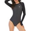 imageWomens Athletic One Piece Swimsuits Long Sleeve Swimsuit Sports Surfing Swimwear Bathing SuitsBlack Grey