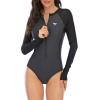 imageWomens Athletic One Piece Swimsuits Long Sleeve Swimsuit Sports Surfing Swimwear Bathing SuitsBlack Grey