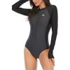 imageWomens Athletic One Piece Swimsuits Long Sleeve Swimsuit Sports Surfing Swimwear Bathing SuitsBlack Grey