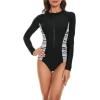imageWomens Athletic One Piece Swimsuits Long Sleeve Swimsuit Sports Surfing Swimwear Bathing SuitsBlack White Ripple