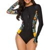 imageWomens Athletic One Piece Swimsuits Long Sleeve Swimsuit Sports Surfing Swimwear Bathing SuitsBlack Yellow Floral