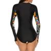 imageWomens Athletic One Piece Swimsuits Long Sleeve Swimsuit Sports Surfing Swimwear Bathing SuitsBlack Yellow Floral