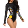 imageWomens Athletic One Piece Swimsuits Long Sleeve Swimsuit Sports Surfing Swimwear Bathing SuitsBlack Yellow Floral