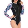 imageWomens Athletic One Piece Swimsuits Long Sleeve Swimsuit Sports Surfing Swimwear Bathing SuitsBlue Leaf