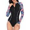 imageWomens Athletic One Piece Swimsuits Long Sleeve Swimsuit Sports Surfing Swimwear Bathing SuitsBlue Leaf