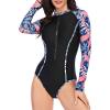 imageWomens Athletic One Piece Swimsuits Long Sleeve Swimsuit Sports Surfing Swimwear Bathing SuitsBlue Leaf