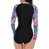 imageWomens Athletic One Piece Swimsuits Long Sleeve Swimsuit Sports Surfing Swimwear Bathing SuitsBlue Leaf