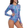 imageWomens Athletic One Piece Swimsuits Long Sleeve Swimsuit Sports Surfing Swimwear Bathing SuitsBlue Pink Print