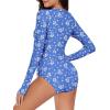 imageWomens Athletic One Piece Swimsuits Long Sleeve Swimsuit Sports Surfing Swimwear Bathing SuitsBlue White Print