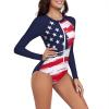 imageWomens Athletic One Piece Swimsuits Long Sleeve Swimsuit Sports Surfing Swimwear Bathing SuitsFlag Print New
