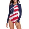 imageWomens Athletic One Piece Swimsuits Long Sleeve Swimsuit Sports Surfing Swimwear Bathing SuitsFlag Print New