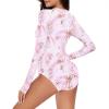 imageWomens Athletic One Piece Swimsuits Long Sleeve Swimsuit Sports Surfing Swimwear Bathing SuitsLeaf Pink