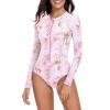 imageWomens Athletic One Piece Swimsuits Long Sleeve Swimsuit Sports Surfing Swimwear Bathing SuitsLeaf Pink