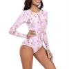 imageWomens Athletic One Piece Swimsuits Long Sleeve Swimsuit Sports Surfing Swimwear Bathing SuitsLeaf Pink