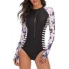 imageWomens Athletic One Piece Swimsuits Long Sleeve Swimsuit Sports Surfing Swimwear Bathing SuitsNavy Black Floral