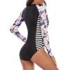 imageWomens Athletic One Piece Swimsuits Long Sleeve Swimsuit Sports Surfing Swimwear Bathing SuitsNavy Black Floral