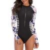 imageWomens Athletic One Piece Swimsuits Long Sleeve Swimsuit Sports Surfing Swimwear Bathing SuitsNavy Black Floral