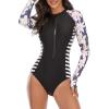 imageWomens Athletic One Piece Swimsuits Long Sleeve Swimsuit Sports Surfing Swimwear Bathing SuitsNavy Black Floral