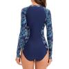 imageWomens Athletic One Piece Swimsuits Long Sleeve Swimsuit Sports Surfing Swimwear Bathing SuitsNavy Leaf