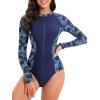 imageWomens Athletic One Piece Swimsuits Long Sleeve Swimsuit Sports Surfing Swimwear Bathing SuitsNavy Leaf