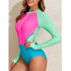 imageWomens Athletic One Piece Swimsuits Long Sleeve Swimsuit Sports Surfing Swimwear Bathing SuitsNeon Print