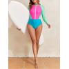 imageWomens Athletic One Piece Swimsuits Long Sleeve Swimsuit Sports Surfing Swimwear Bathing SuitsNeon Print