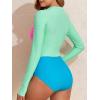 imageWomens Athletic One Piece Swimsuits Long Sleeve Swimsuit Sports Surfing Swimwear Bathing SuitsNeon Print