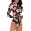 imageWomens Athletic One Piece Swimsuits Long Sleeve Swimsuit Sports Surfing Swimwear Bathing SuitsPink Flower