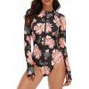 imageWomens Athletic One Piece Swimsuits Long Sleeve Swimsuit Sports Surfing Swimwear Bathing SuitsPink Flower