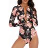 imageWomens Athletic One Piece Swimsuits Long Sleeve Swimsuit Sports Surfing Swimwear Bathing SuitsPink Flower