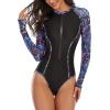 imageWomens Athletic One Piece Swimsuits Long Sleeve Swimsuit Sports Surfing Swimwear Bathing SuitsRed  Blue Stripe