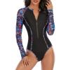 imageWomens Athletic One Piece Swimsuits Long Sleeve Swimsuit Sports Surfing Swimwear Bathing SuitsRed  Blue Stripe