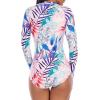 imageWomens Athletic One Piece Swimsuits Long Sleeve Swimsuit Sports Surfing Swimwear Bathing SuitsRed Blue Flower