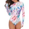 imageWomens Athletic One Piece Swimsuits Long Sleeve Swimsuit Sports Surfing Swimwear Bathing SuitsRed Blue Flower