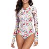 imageWomens Athletic One Piece Swimsuits Long Sleeve Swimsuit Sports Surfing Swimwear Bathing SuitsRed White Print
