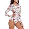 imageWomens Athletic One Piece Swimsuits Long Sleeve Swimsuit Sports Surfing Swimwear Bathing SuitsRed White Print