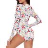 imageWomens Athletic One Piece Swimsuits Long Sleeve Swimsuit Sports Surfing Swimwear Bathing SuitsRed White Print