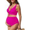 imageAmerican Trends Maternity Swimsuit High Waisted Bikini Set Two Piece Pregnancy Bathing Suit Swimwear Swimming SuitRose Red