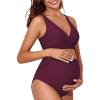 imageAmerican Trends Maternity Swimsuit High Waisted Bikini Set Two Piece Pregnancy Bathing Suit Swimwear Swimming SuitWine Red