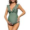 imageAmerican Trends Maternity Swimsuit VNeck One Piece Maternity Bathing Suit Ruffled Lace Up SwimwearArmy Green
