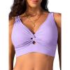 imageBikini Tops for Women Padded V Neck Swimsuit Tops Knot Twist Hollow Cut Adjustable Tank Bathing SuitsPurple
