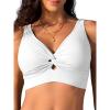 imageBikini Tops for Women Padded V Neck Swimsuit Tops Knot Twist Hollow Cut Adjustable Tank Bathing SuitsWhite