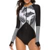 imageWomens Athletic One Piece Swimsuits Long Sleeve Swimsuit Sports Surfing Swimwear Bathing Suits01 Black Leaf