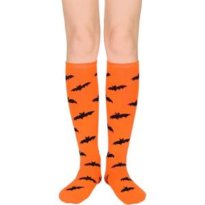 imageAmerican Trends Striped Knee High Socks for Women Thigh High Socks Long Leg Warmers01 Halloween Bat