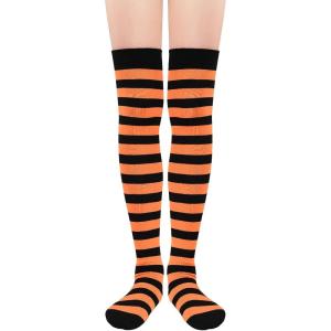 imageAmerican Trends Striped Knee High Socks for Women Thigh High Socks Long Leg Warmers01 Orange Black Stripes